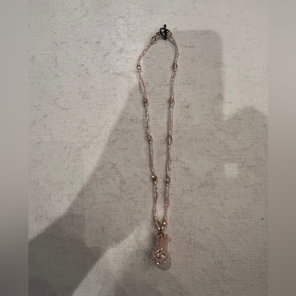 Vintage light iridescent pink beaded vial Necklace. So whimsical!